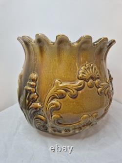 Antique Victorian Art Nouveau Majolica Jardinière 25 x 25cm Green RARE