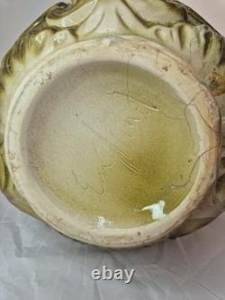 Antique Victorian Art Nouveau Majolica Jardinière 25 x 25cm Green RARE