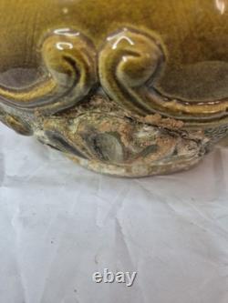 Antique Victorian Art Nouveau Majolica Jardinière 25 x 25cm Green RARE