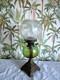 Antique Victorian Art Nouveau Oil Lamp Cast Iron Green Glass Etched Globe Shade