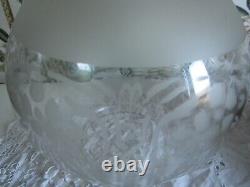 Antique Victorian Art Nouveau Oil Lamp Cast Iron Green Glass Etched Globe Shade