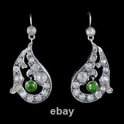 Antique Victorian Art Nouveau Paste Drop Earrings Silver