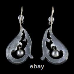 Antique Victorian Art Nouveau Paste Drop Earrings Silver