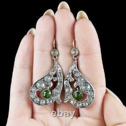 Antique Victorian Art Nouveau Paste Drop Earrings Silver