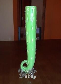 Antique Victorian Bohemian Green Cased Glass Thorn Vase Harrach Kralik Czech