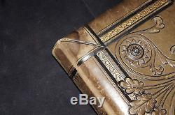 Antique Victorian Green Leather Photo Album Book Brass Art Nouveau 76 Photos