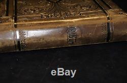 Antique Victorian Green Leather Photo Album Book Brass Art Nouveau 76 Photos