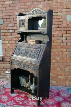 Antique Victorian Green Man Carved Oak Bureau Bookcase Stunning Piece Neo Gothic