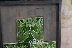 Antique Victorian Original Five Art Nouveau Majolica Fuchsia Tiles Wall England