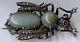 Antique Victorian Silver Green Moon Glow Stones Pearl Beautiful Fly Pin Brooch