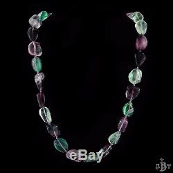 Antique Vintage Art Deco Chinese Fluorite Purple Green Huge Bead Opera Necklace
