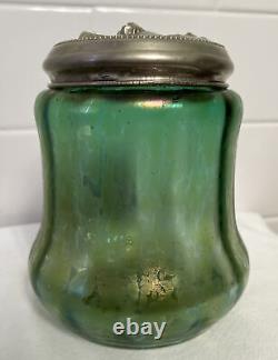 Antique Vintage Art Nouveau Iridescent Oil Spot Green Loetz Tobacco Humidor 1900