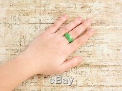 Antique Vintage Deco Chinese Carved Apple Green Jade Jadeite Band Ring Size 8.5