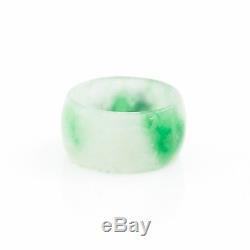 Antique Vintage Deco Chinese Carved Apple Green Jade Jadeite Band Ring Size 9