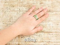 Antique Vintage Deco Chinese Carved Apple Green Jade Jadeite Band Ring Size 9