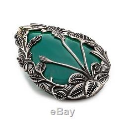 Antique Vintage Deco Sterling Silver 65.94 Ct Green Onyx Leaf Pin Brooch Pendant