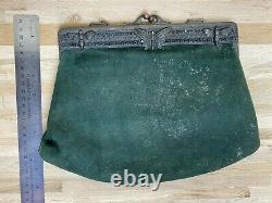 Antique Vintage Purse Butterfly Bee Art Deco Nouveau 20s 30s suede green silk