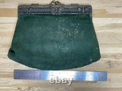 Antique Vintage Purse Butterfly Bee Art Deco Nouveau 20s 30s suede green silk