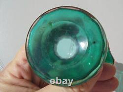Antique Vintage Sterling Silver Overlay Teal Green Glass Basket 7.5 Art Nouveau