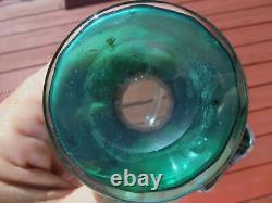 Antique Vintage Sterling Silver Overlay Teal Green Glass Basket 7.5 Art Nouveau