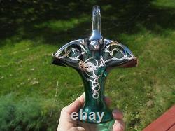 Antique Vintage Sterling Silver Overlay Teal Green Glass Basket 7.5 Art Nouveau