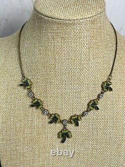 Antique Vintage Venetian Glass Micro Mosaic Shamrock Clover Gilt Necklace 859