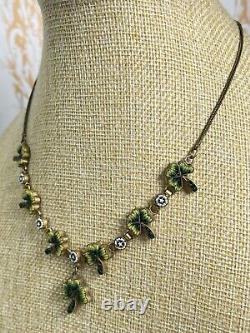 Antique Vintage Venetian Glass Micro Mosaic Shamrock Clover Gilt Necklace 859