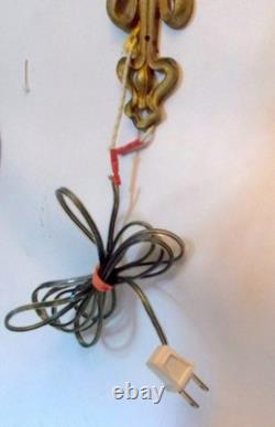 Antique Vtg ART NOUVEAU WALL SCONCE Fixture GREEN SLAG Glass & Brass