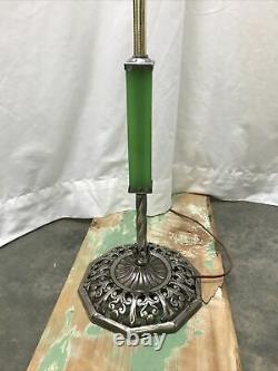 Antique Vtg Art Deco Nouveau Victorian Bridge Floor Lamp Houze Green Glass Brass