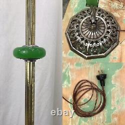 Antique Vtg Art Deco Nouveau Victorian Bridge Floor Lamp Houze Green Glass Brass