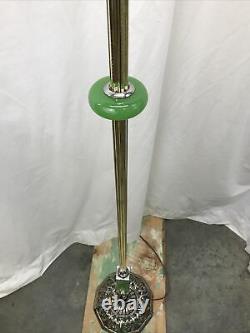 Antique Vtg Art Deco Nouveau Victorian Bridge Floor Lamp Houze Green Glass Brass