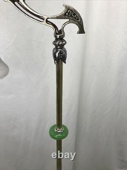 Antique Vtg Art Deco Nouveau Victorian Bridge Floor Lamp Houze Green Glass Brass