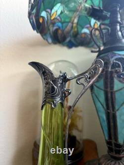 Antique WMF Art Nouveau Silver Plated Green Glass Maiden Cordial Decanter Set