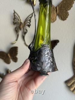 Antique WMF Art Nouveau Silver Plated & Green Glass Maiden Cordial Decanter Set