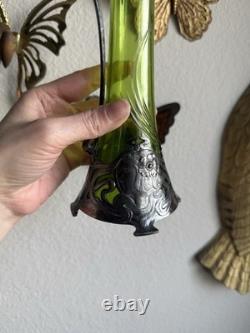 Antique WMF Art Nouveau Silver Plated Green Glass Maiden Cordial Decanter Set