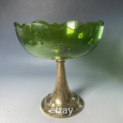 Antique WMF Art Nouveau silver plated & green glass tazza pedestal bowl comport