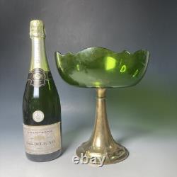 Antique WMF Art Nouveau silver plated & green glass tazza pedestal bowl comport