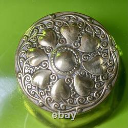 Antique WMF Art Nouveau silver plated & green glass tazza pedestal bowl comport