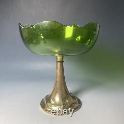 Antique WMF Art Nouveau silver plated & green glass tazza pedestal bowl comport