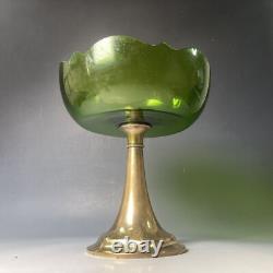 Antique WMF Art Nouveau silver plated & green glass tazza pedestal bowl comport