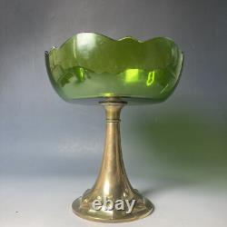 Antique WMF Art Nouveau silver plated & green glass tazza pedestal bowl comport