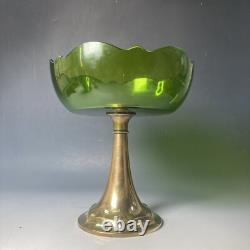 Antique WMF Art Nouveau silver plated & green glass tazza pedestal bowl comport