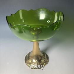 Antique WMF Art Nouveau silver plated & green glass tazza pedestal bowl comport