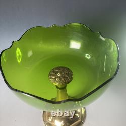 Antique WMF Art Nouveau silver plated & green glass tazza pedestal bowl comport