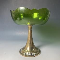 Antique WMF Art Nouveau silver plated & green glass tazza pedestal bowl comport