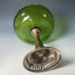 Antique WMF Art Nouveau silver plated & green glass tazza pedestal bowl comport