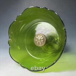 Antique WMF Art Nouveau silver plated & green glass tazza pedestal bowl comport