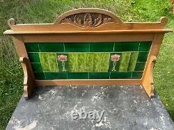 Antique Washstand with Green and Floral Art Nouveau Tiles and Carved Top