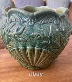 Antique Watcombe Pottery Majolica Art Nouveau Shell Styled Jardiniere