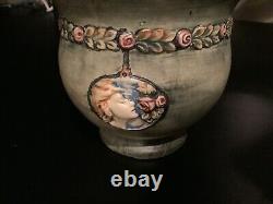 Antique Weller Pottery Art Nouveau Cameo Medallion Jardiniere Vase